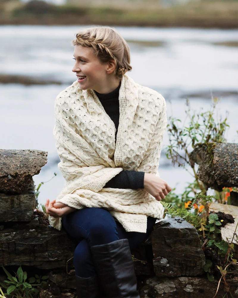 Aran Honeycomb Blanket , Natural