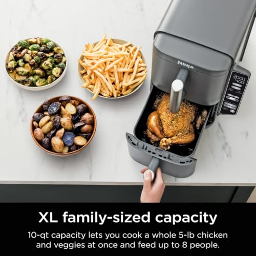 Ninja DoubleStack XL 10 Quart 2 Basket Air Fryer – 6 in 1 Functionality: Air Fry, Broil, Roast, Bake, Reheat, Dehydrate; Space Saving Design; Independent Cooking Zones : Home & Kitchen