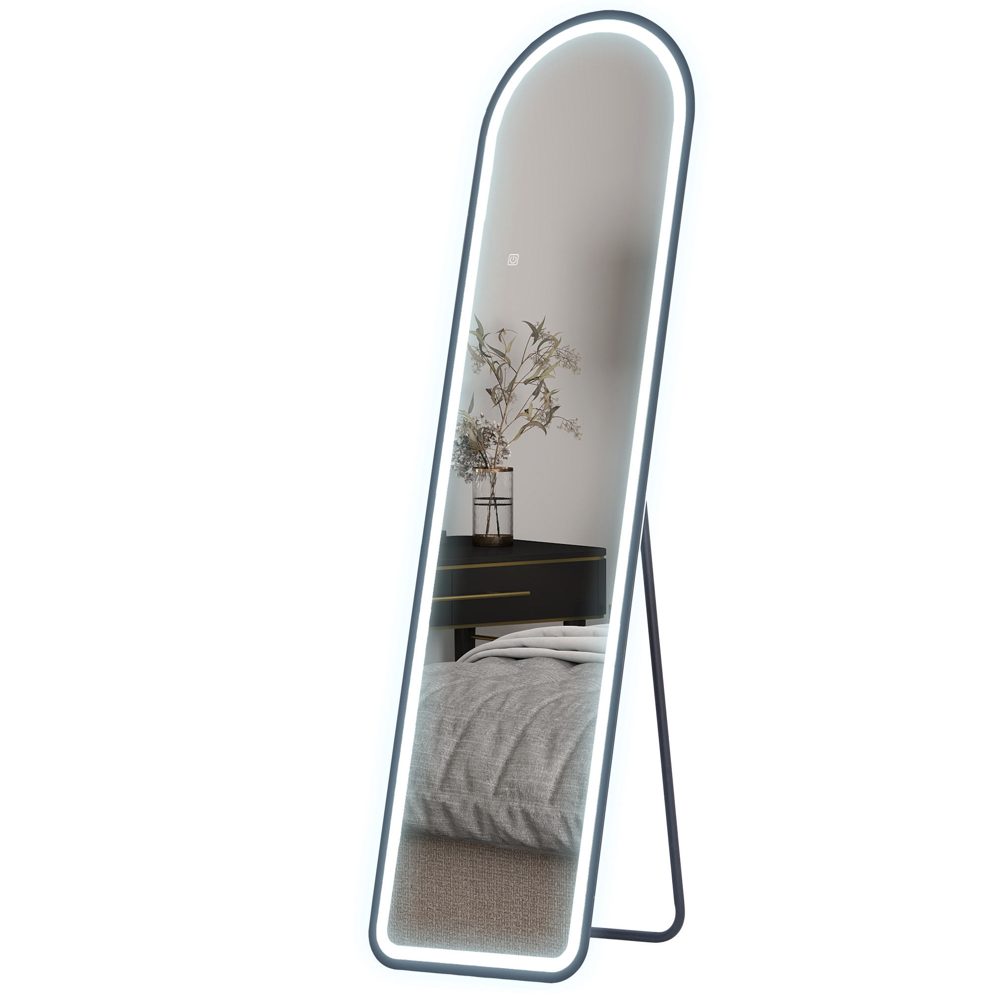 HOMCOM Ganzkörperspiegel, 150 x 40 cm, Freistehender Spiegel mit dimmbaren LED-Lichtern für Wohnzimmer, Schlafzimmer