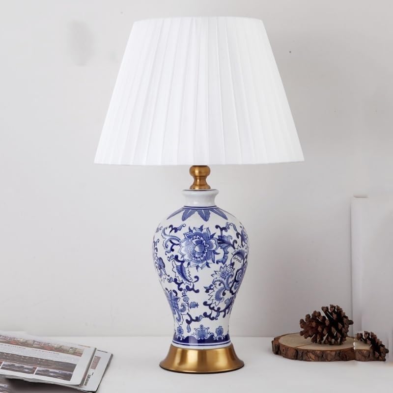 Fernbedienbare dimmbare Nachtlampe, Nachttischlamp Keramik-Tischlampe mit Stoff-Lampenschirm 53x33 Zentimeter 220V-240V