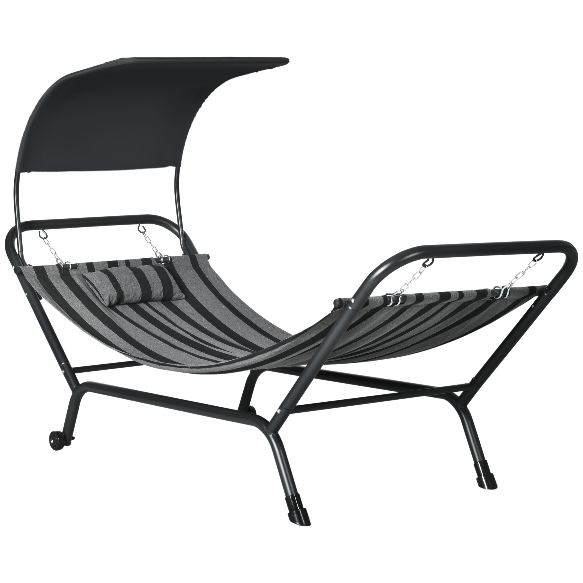 Outsunny Liegestuhl Sonnenbad Liege aus Stahl und Polyester mit Dach Kissen und Rollen Maße 240L x 92B x 148H cm