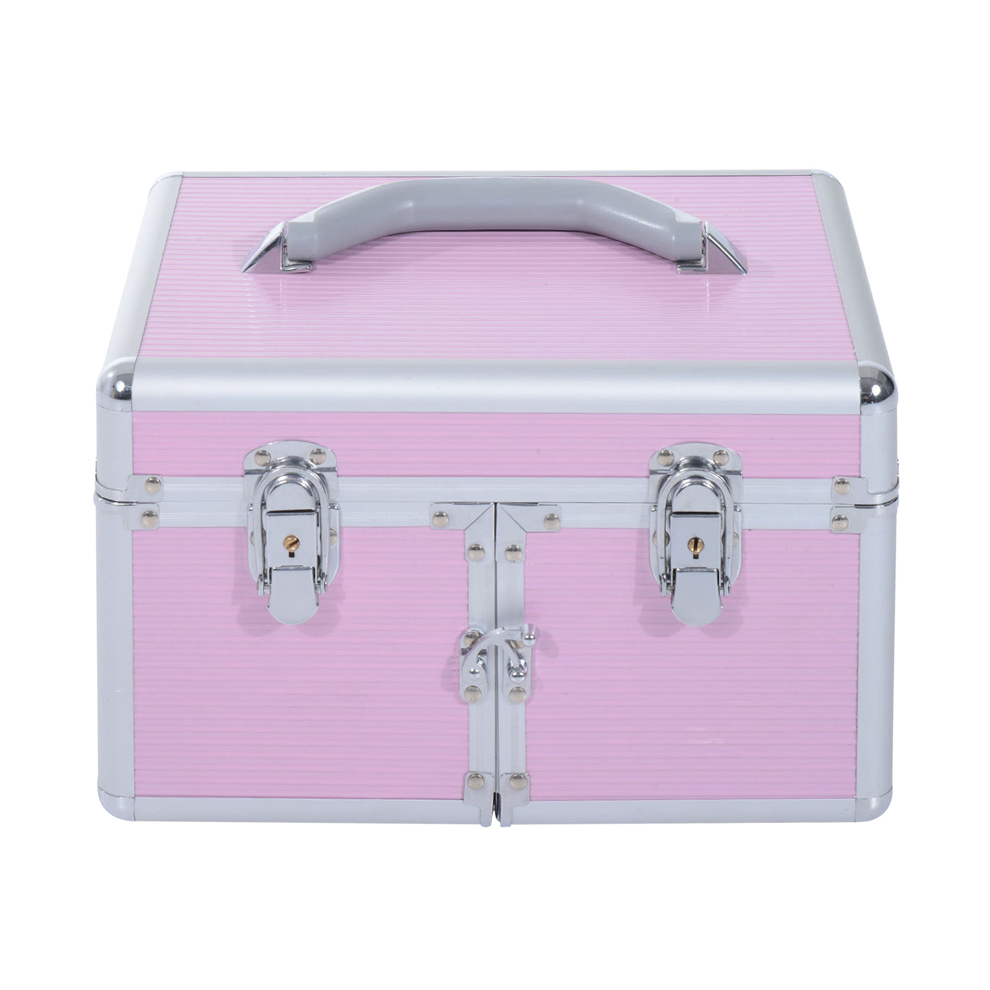HOMCOM Professioneller Make-up Koffer Kosmetikkoffer Beauty Box tragbar Verschiedene Fächer 29x21x20cm Aluminium