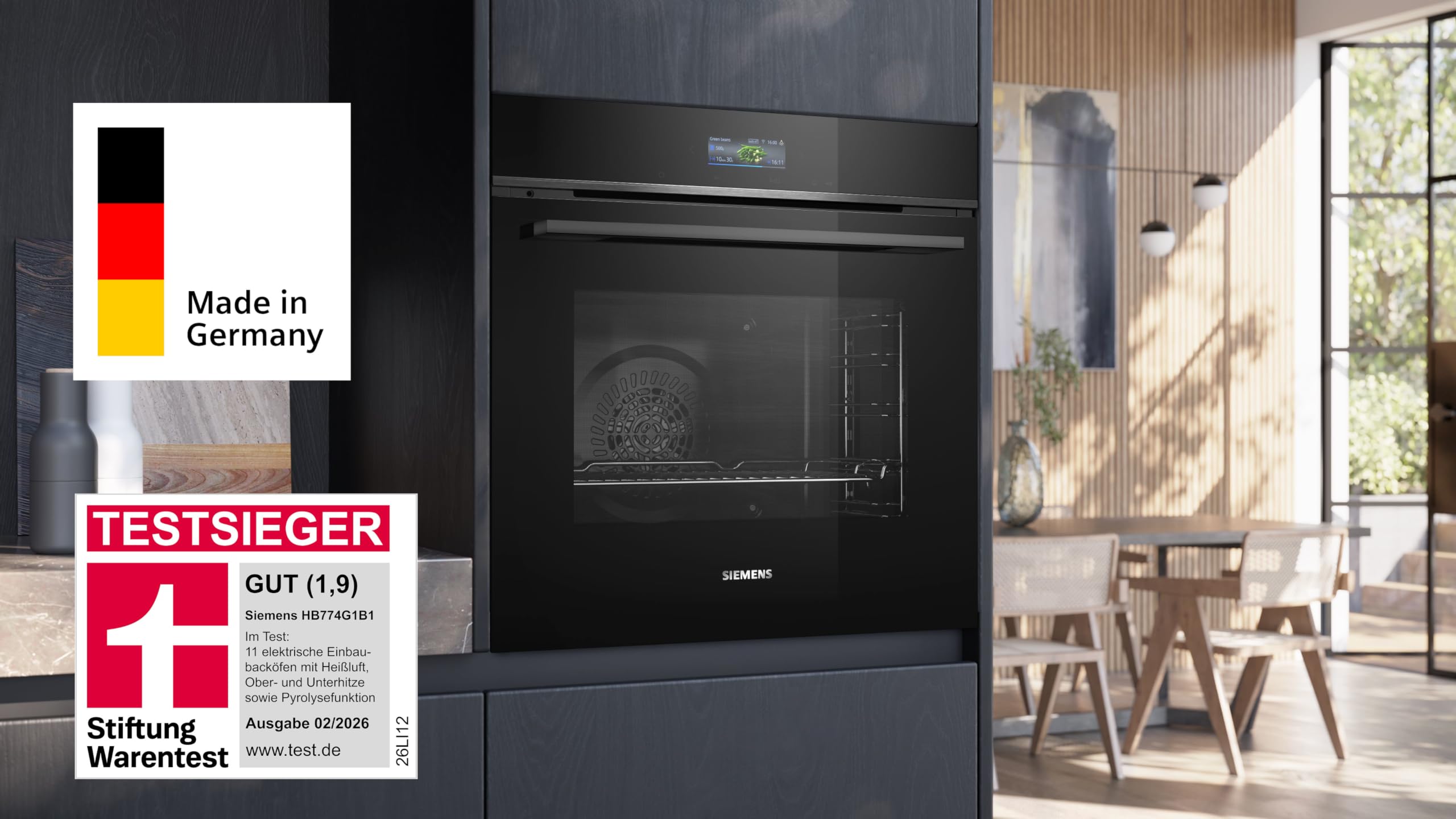 Einbau-Backofen iQ700 HB774G1B1 60 x 60 cm mit Pyrolyse, Air Fry und TFT-Display aus Edelstahl