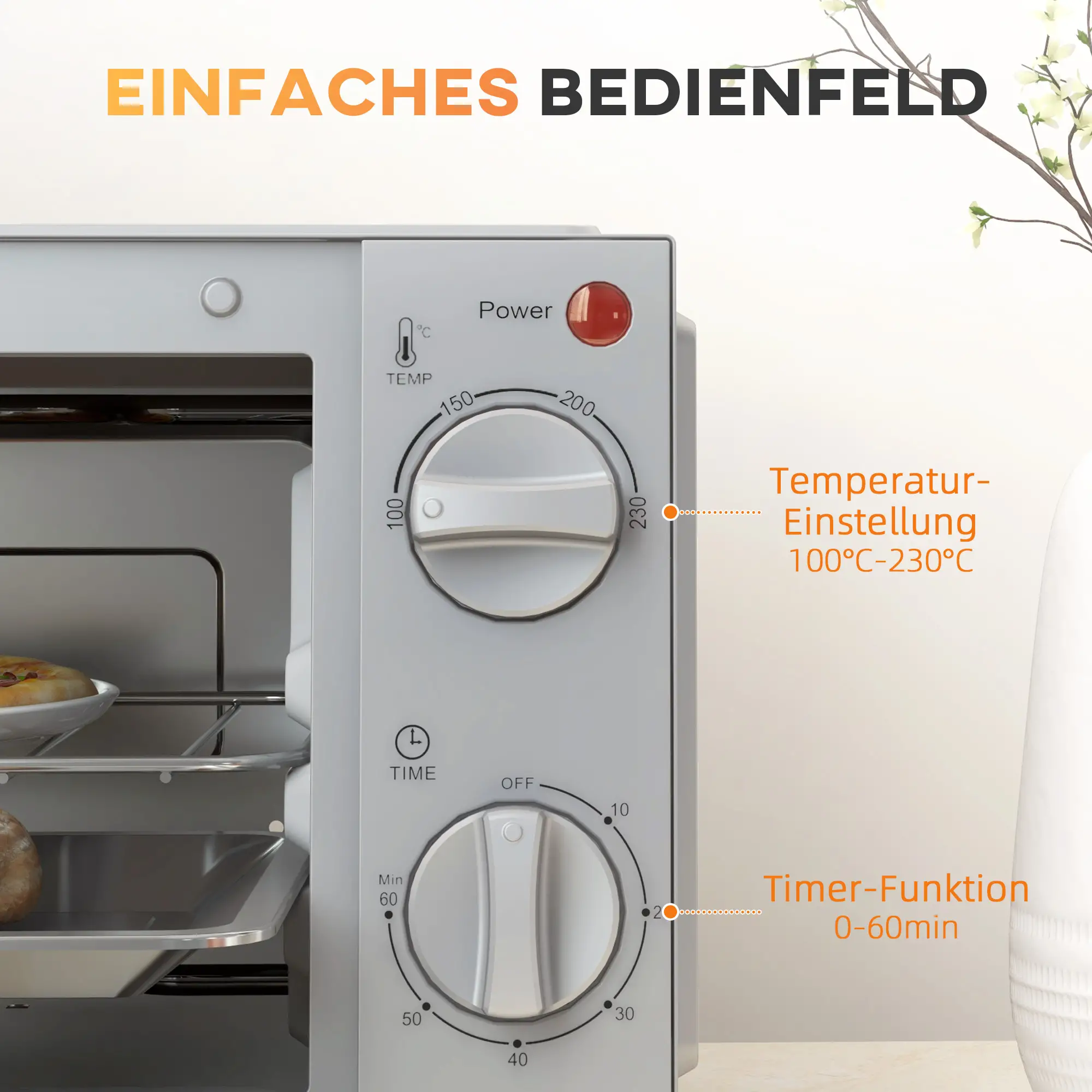 HOMCOM Mini-oven elektrisch met timer en kijkvenster RVS