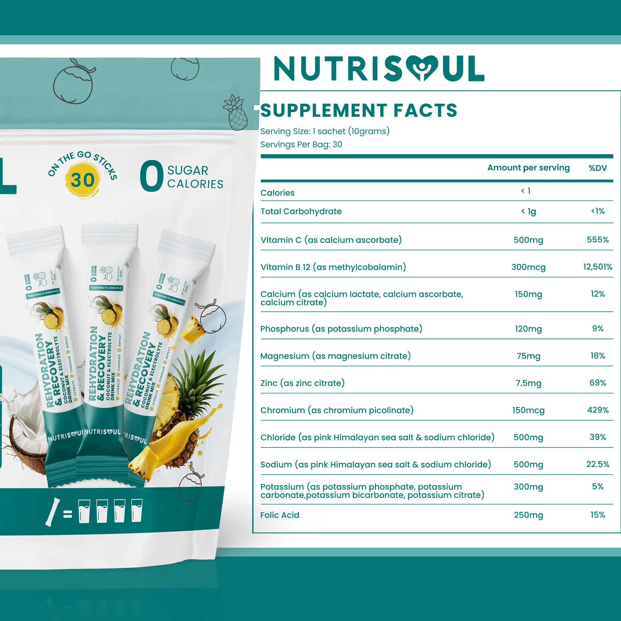 Pineapple & Coconut Electrolytes Powder - 30 Sachets
