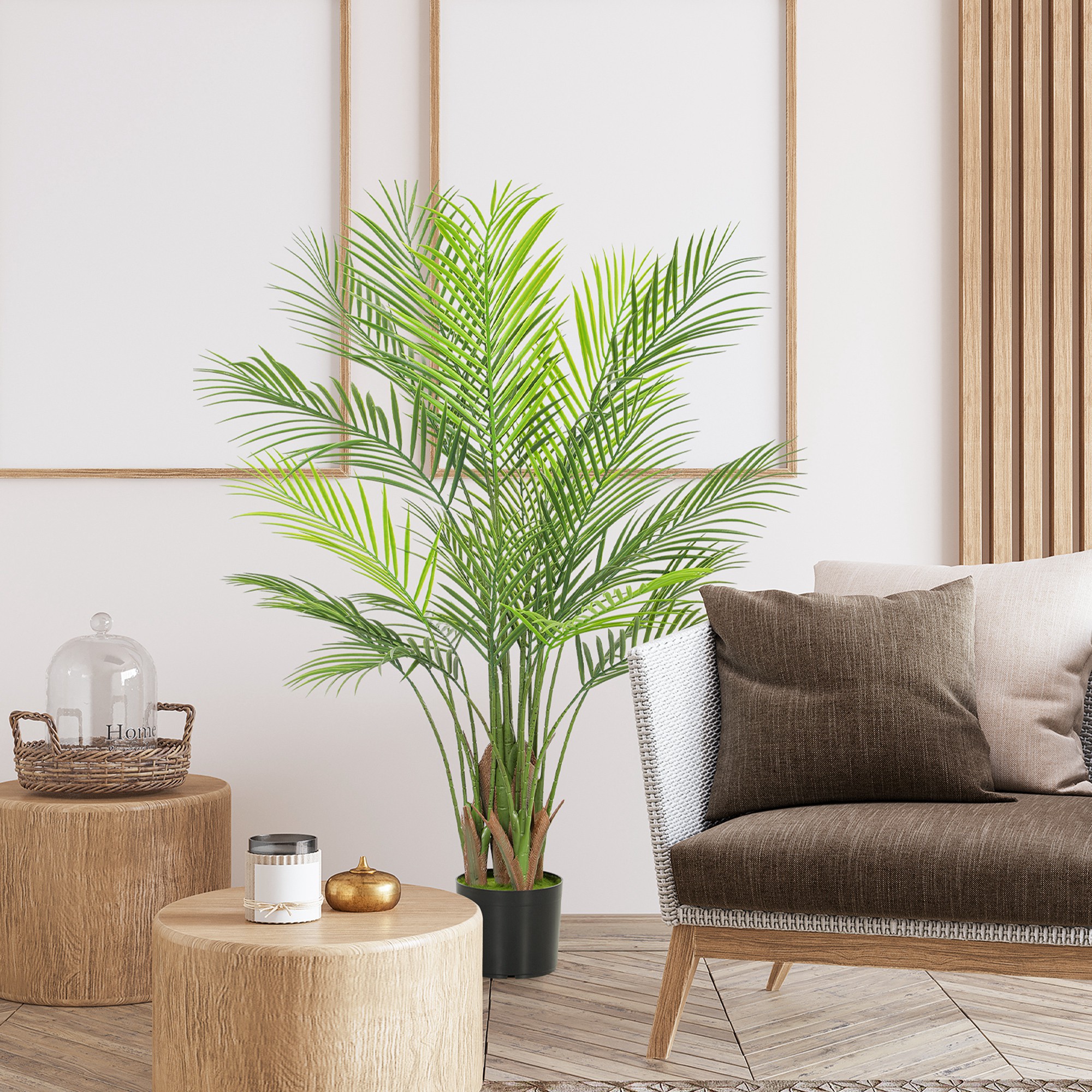 HOMCOM Künstliche Zimmerpflanze 120 cm, künstlicher Palmenbaum mit Kunststofftopf und Flockung, Grün