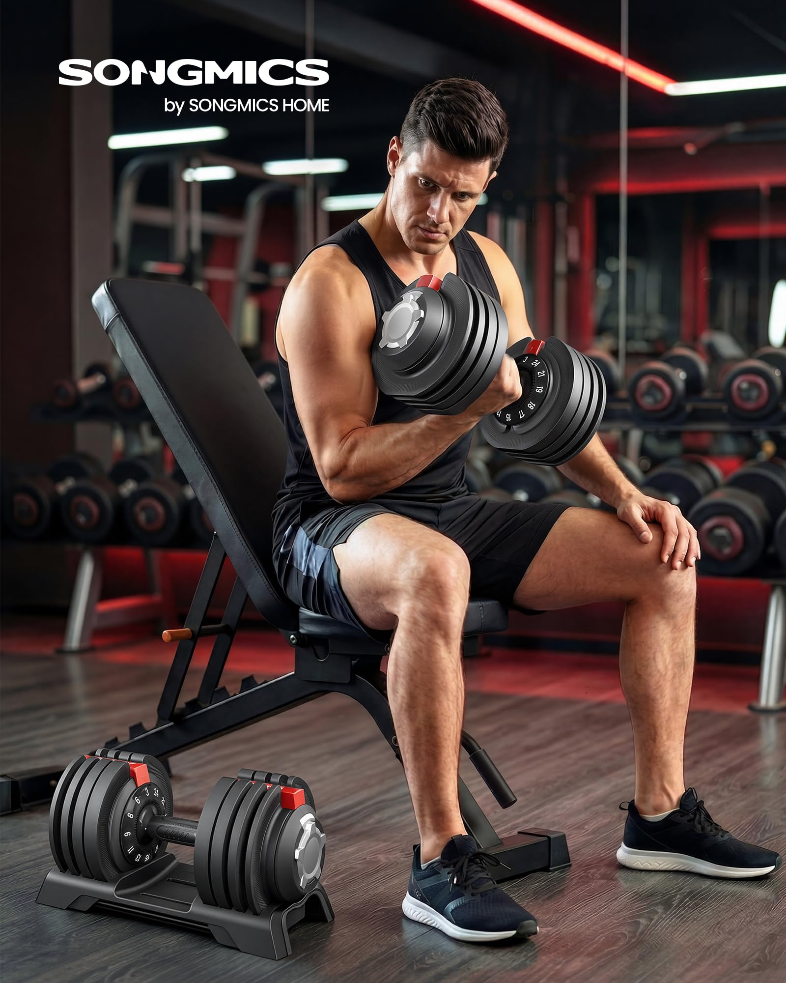 Verstellbare Kurzhanteln 2er Set 3 bis 24 kg mit Ständer, Schnellverstellung für Krafttraining zuhause