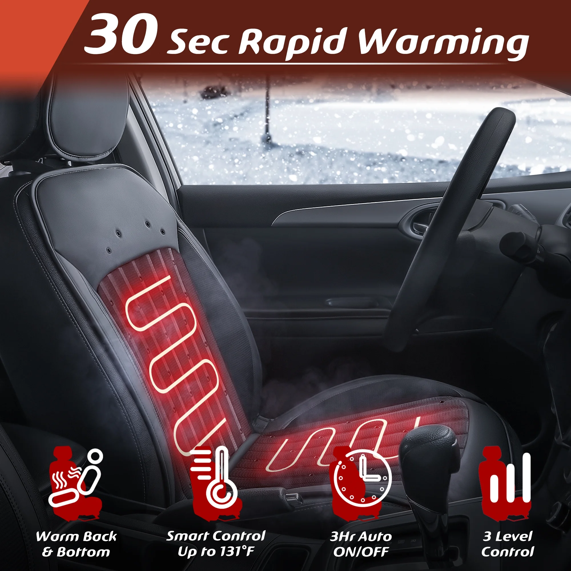 Paffenery 2025 Heating and Cooling Seat Cover Front Seat, 12V-24V Ventilated Cooling Car Seat Cushion, Cooled Seat Cover for Car SUV Truck Universal Fit, Fashion Black