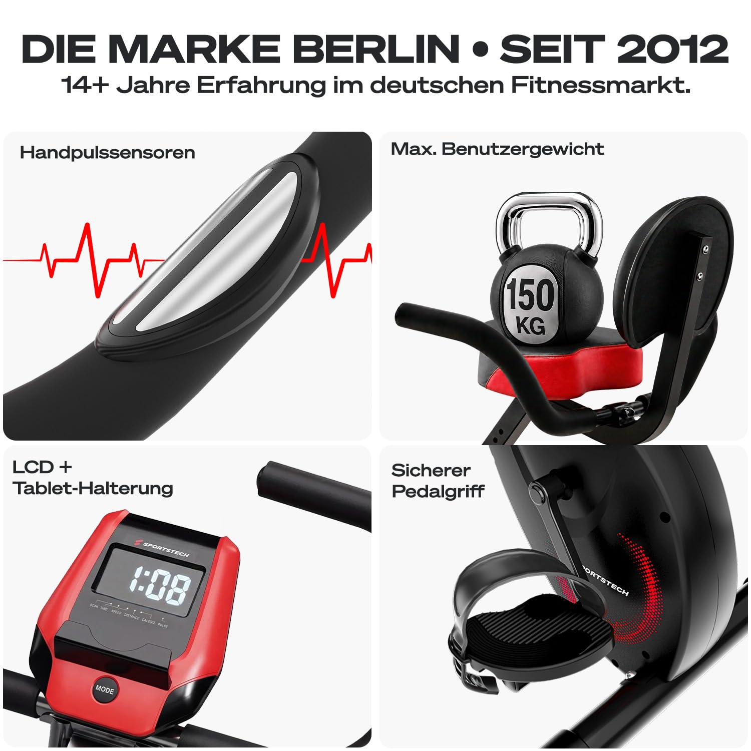 3-in-1 Heimtrainer Fahrrad klappbar mit tiefem Einstieg, X150, bis 150 kg, magnetischer Widerstand, LCD-Display