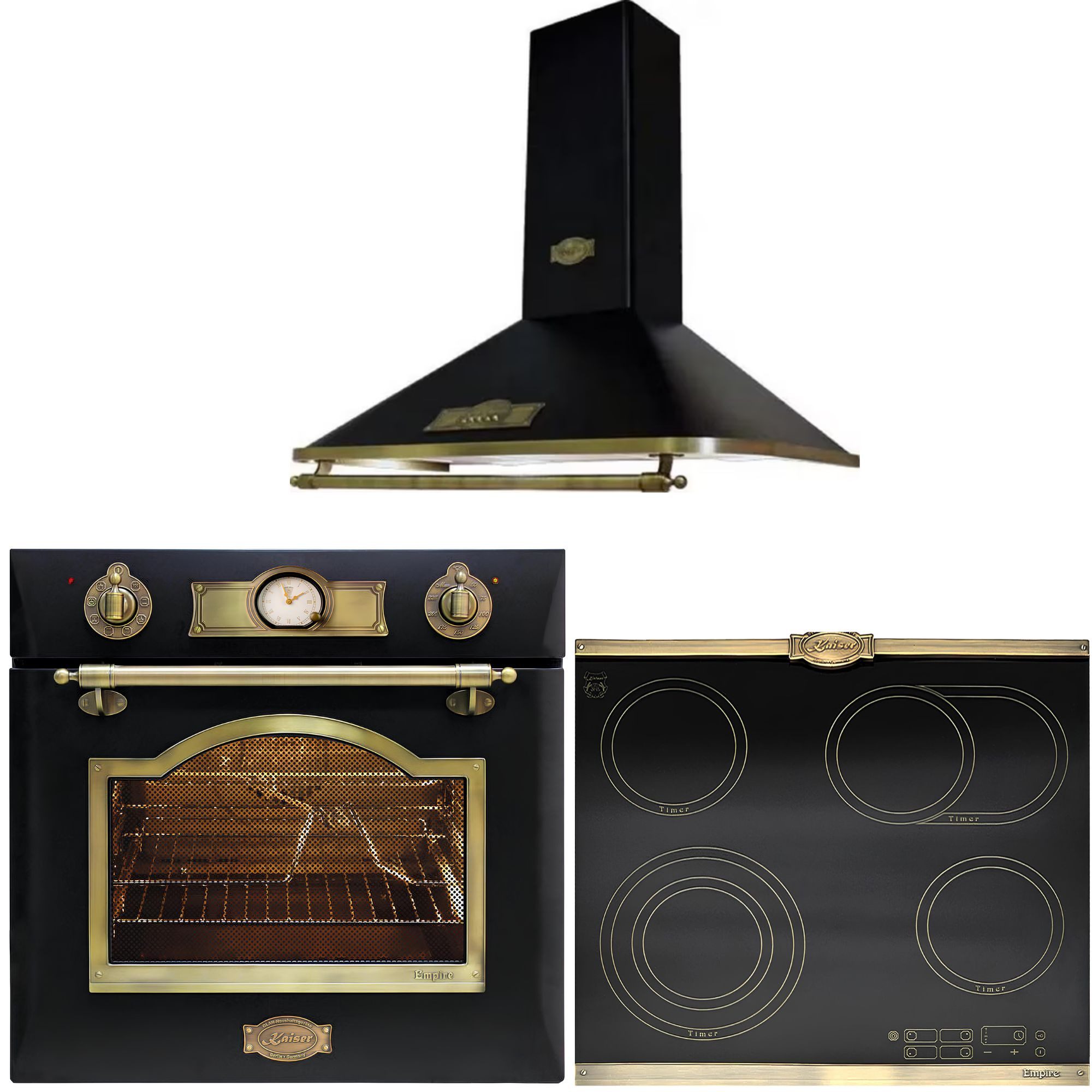 Backofen-Set Herd Set Autark Elektro Backofen, Selbstreinigung, Drehspieß, 8 Funktionen mit Glaskeramik Kochfeld 60 cm Einbau Herd 4 QuickHeat-Kochzonen Hi-Light Schwarz+ Dunstabzugshaube 60 cm 910 m³/h 3 Stufen Abluft Umluft EH 6355 Em+KCT 6185 Em+A