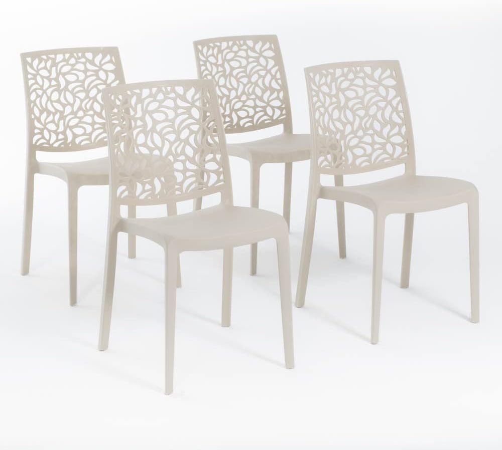 Sedie in polipropilene con fibra di vetro impilabili per interno, cucina o sala da pranzo, per esterno e giardino, sedie da bar e ristorante, design moderno - Anna (4 Sedie, Crema)