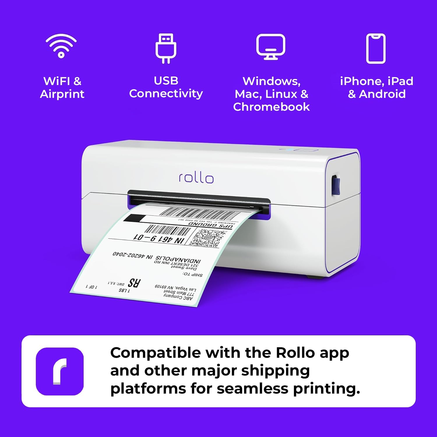 Rollo Wireless Label Printer, 4x6, AirPrint, Wi-Fi, Thermal