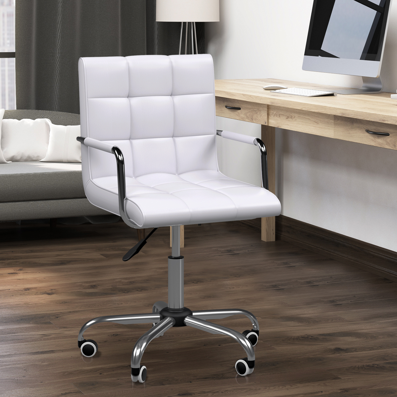 HOMCOM Bürostuhl im Retrodesign, höhenverstellbar, 5 Rollen, 52,5 cm x 54 cm x 99 cm, Weiß
