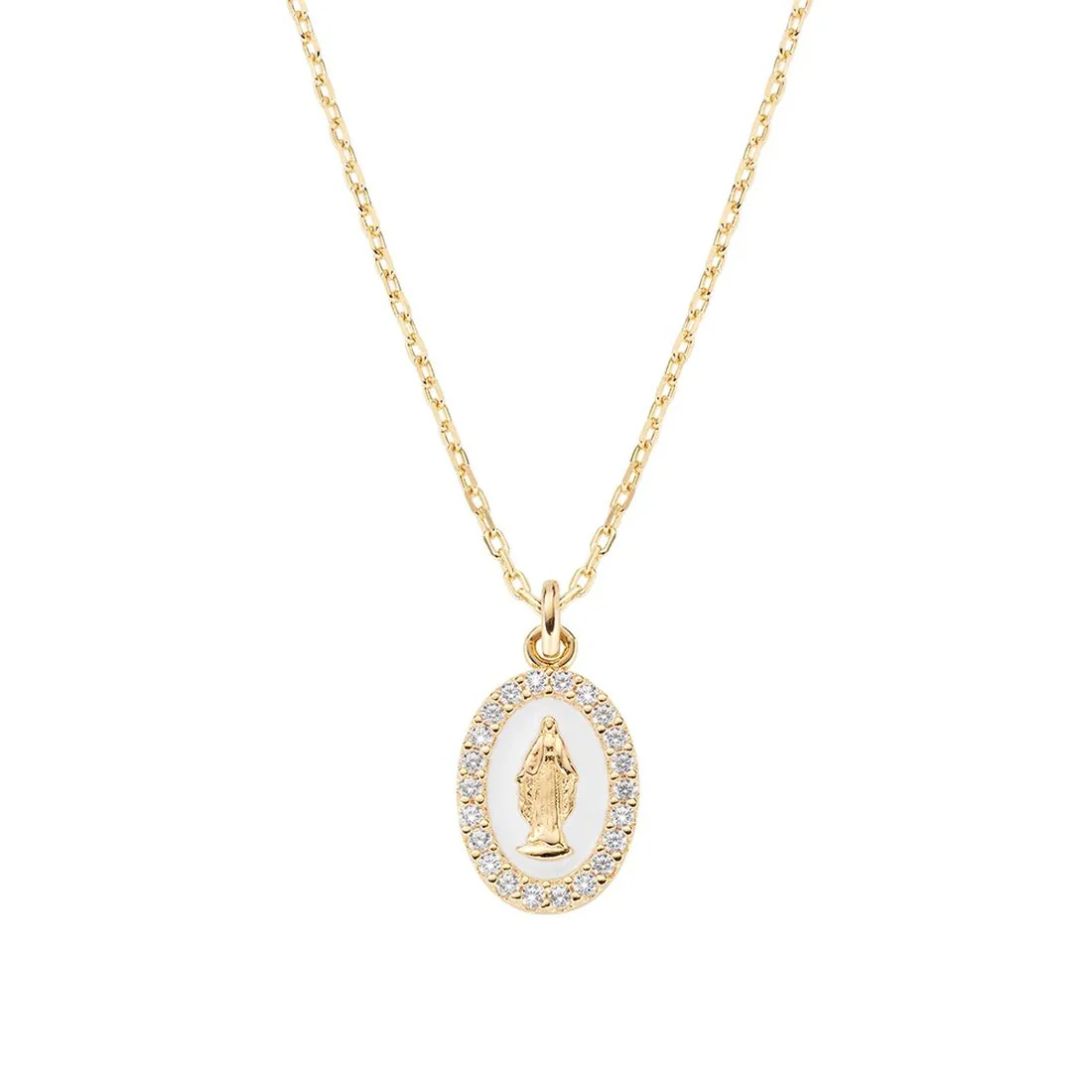 Collana Amen mini medaglia dorata con madonna miracolosa bianca CLMISMGB