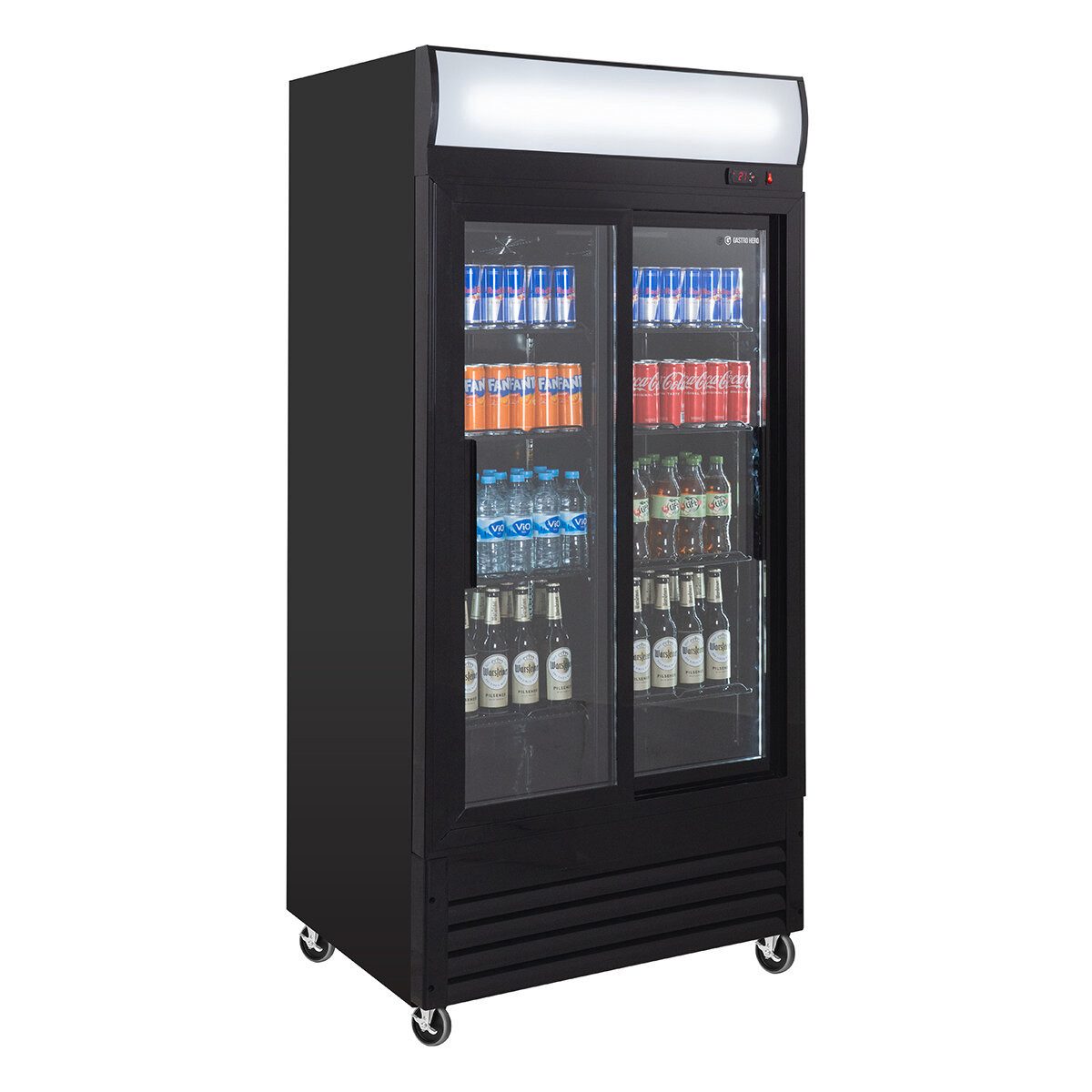 Getränkekühlschrank Getränkekühlschrank 630 - Leuchtaufsatz, Schiebetüren, schwarz, LED