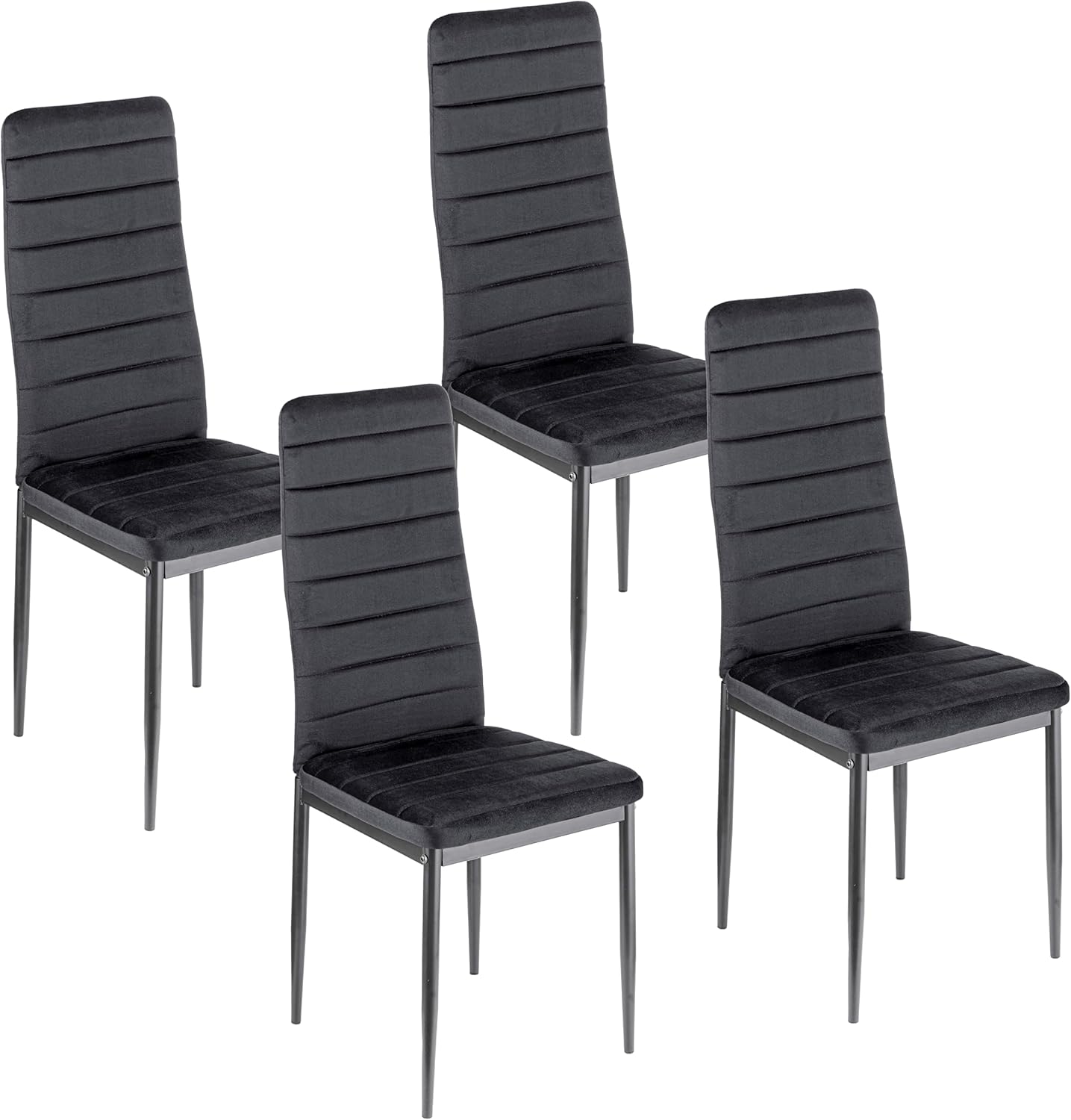 Baroni Home Set di 4 Sedie da Pranzo con Schienale Alto e Seduta Ergonomica con Cuciture Decorative, Sedie Eleganti Imbottite in Ecopelle con Struttura in Acciaio, 40X48X96 cm, Nero