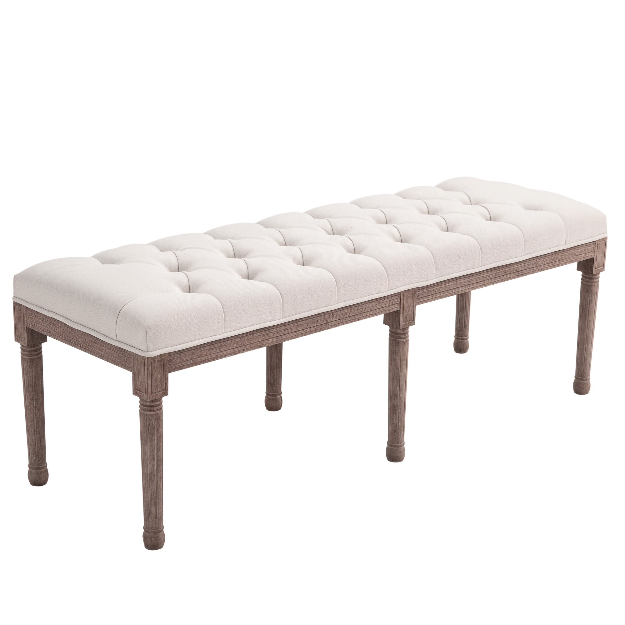 HOMCOM Polsterbank Sitzbank Lounge Sitzhocker Vintage Retro mit Knöpfen Leinen + Holz beige 142 x 47 x 51 cm