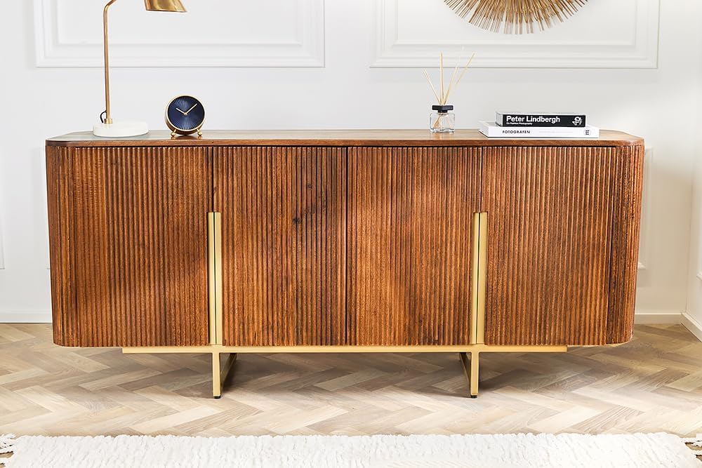 Riess Ambiente Design Sideboard Gatsby - 160cm - braun mattgold - Mangoholz im Retro-Design