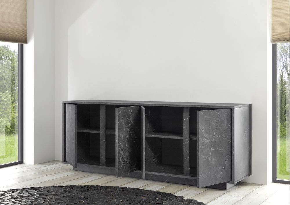 Web Convenienza Madia con 4 Ante Made in Italy – Credenza Contenitore Collezione Carrara per Soggiorno Cucina Ingresso Sala da Pranzo Mobile Design moderno originale Marmo Nero