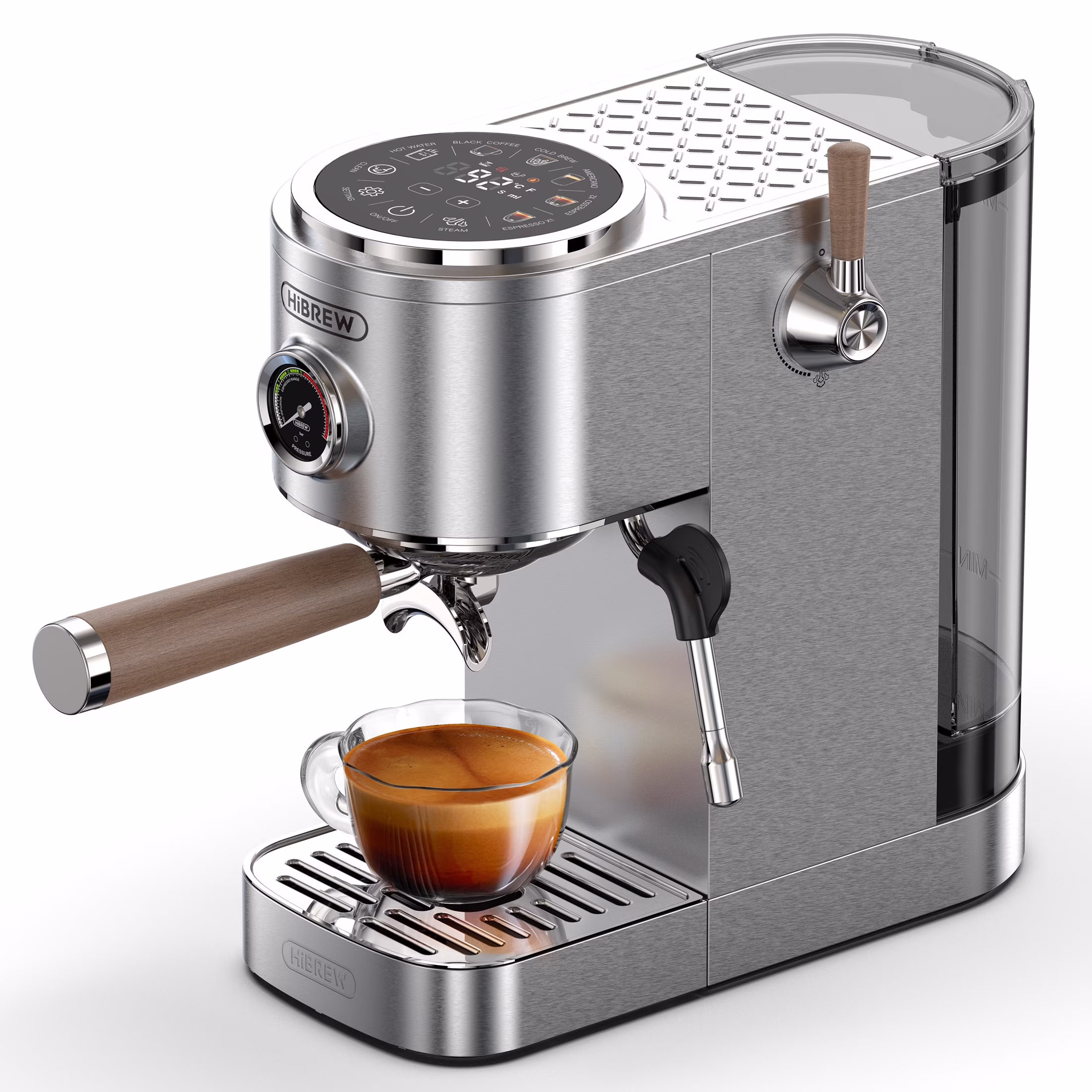 HiBREW H13 Semi-Automatic Espresso Maker - 6 Programmable Drink Modes, 1.3L Water Tank & Adjustable Pre-Infusion