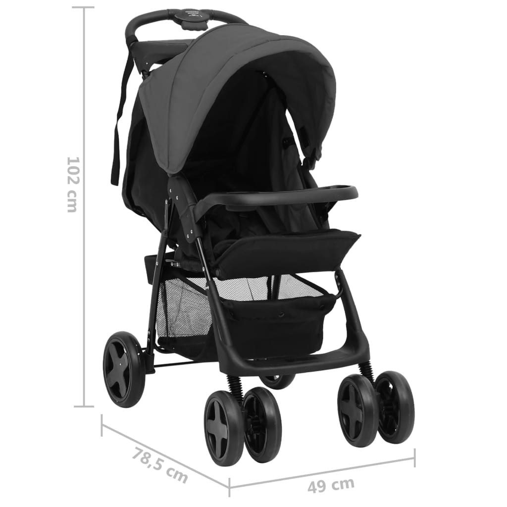 Kinder-Buggy aus Stahl, Leinen in Dunkelgrau und Schwarz