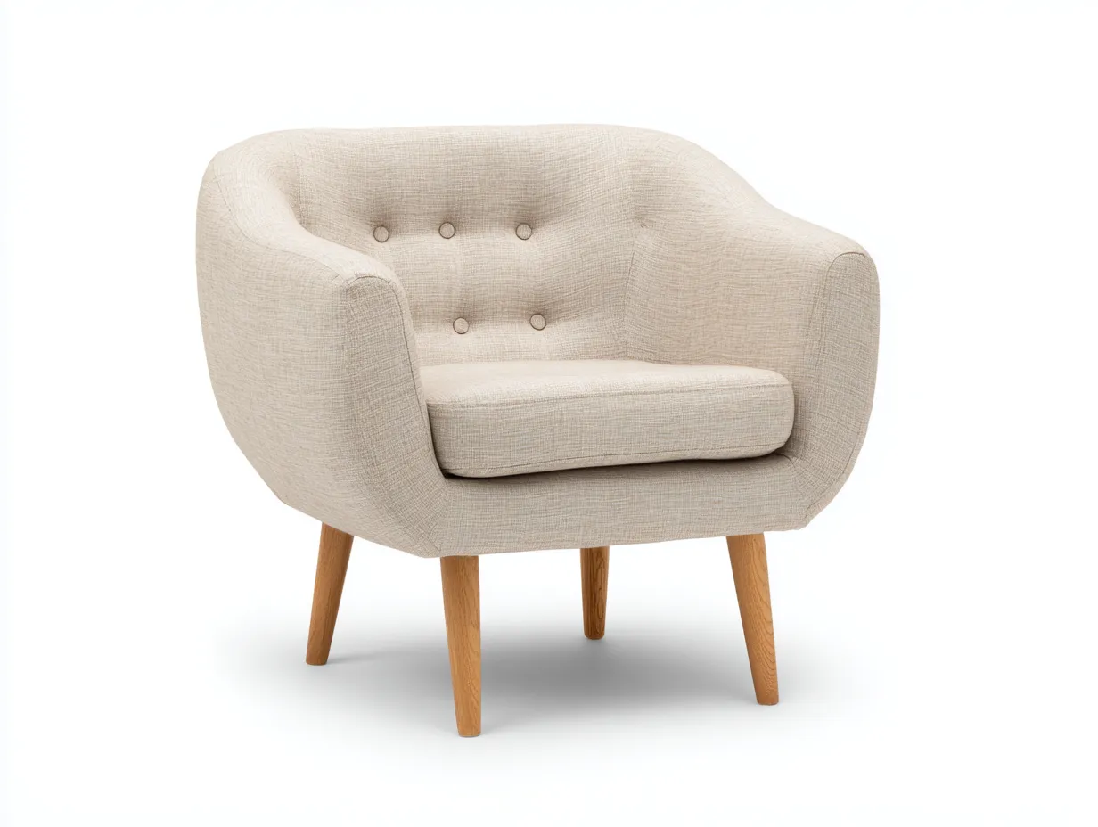Sessel-Stoff-Holz-76x74x83 cm-Beige-Modern Retro Stil