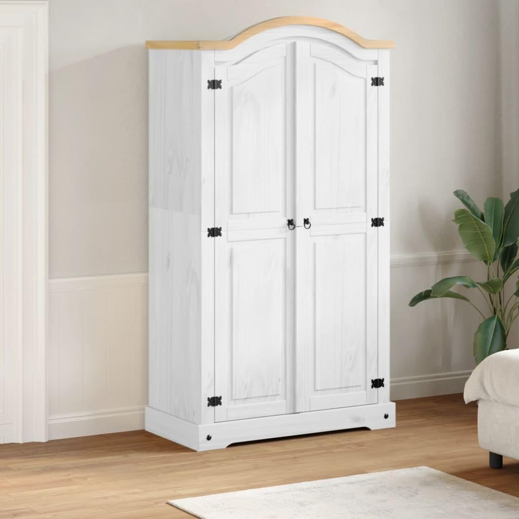vidaXL Corona White Wardrobe, 102 x 52 x 186 cm, Solid Pine Wood, Bedroom Wardrobe, Entrance Wardrobe, Wardrobe with Door