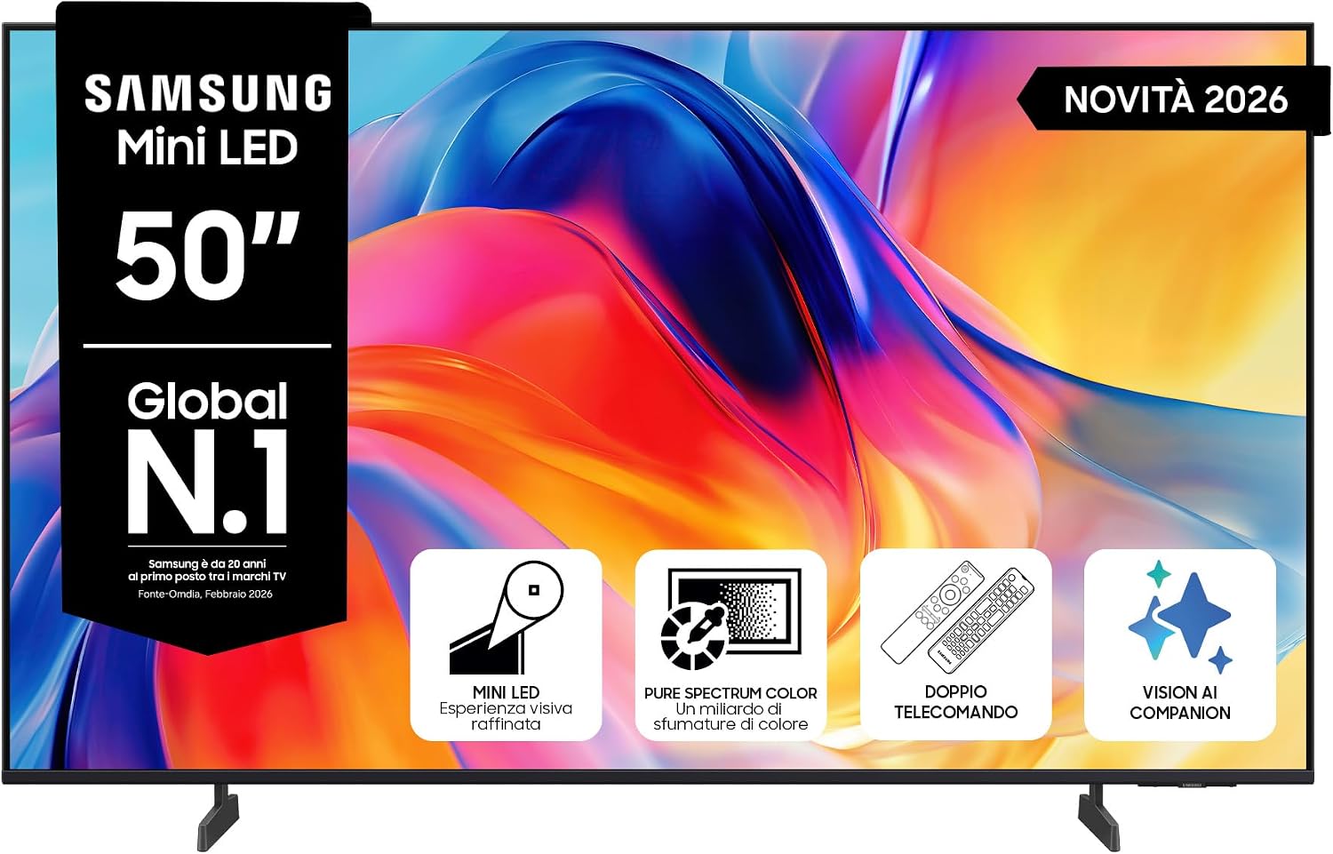 Samsung Smart TV 50' UE50M72HAUXZT Mini LED 4K, HDR 10+, Motion Xcelerator 50Hz, Dynamic Sound Pack, Gaming Hub, Pure Spectrum Color, Knox Security, Voice Control with AI(VAC), Vision AI, 2026