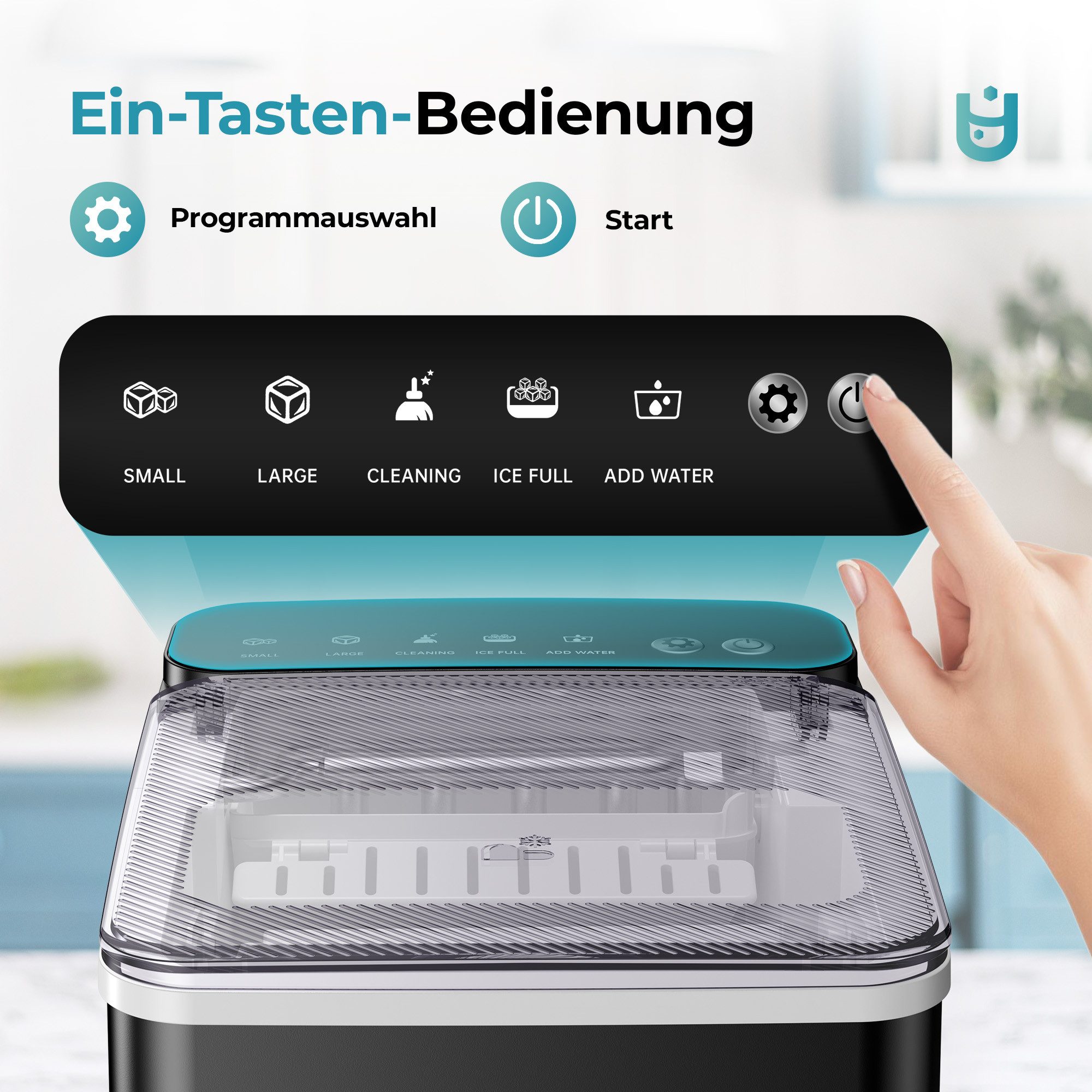 Eiswürfelmaschine Kompaktes Design, Ein-Knopf-Einstellung