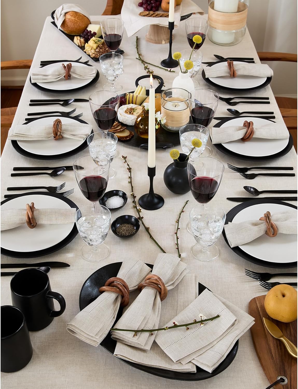 Solino Home Linen Dinner Napkins and Tablecloth 60 x 120 Inch - 100% Pure Linen Cloth Fabric Classic Hemstitch - Handcrafted from European Flax and Machine Washable