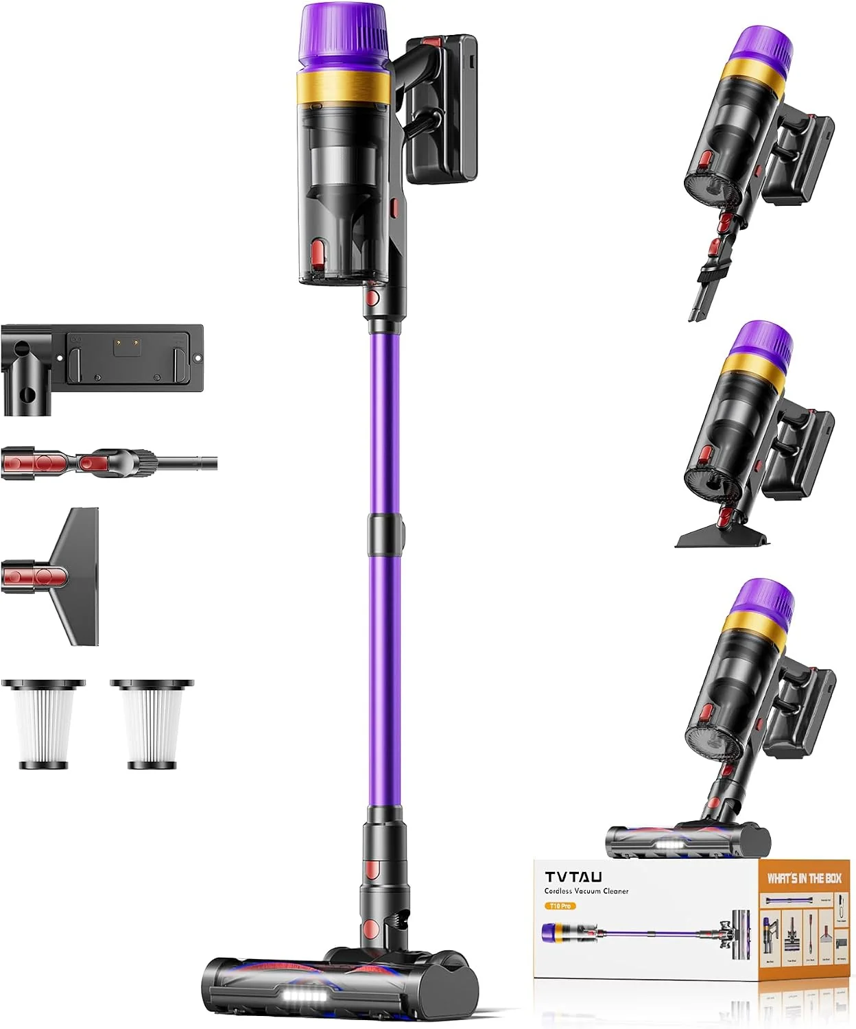 Akku Staubsauger Kabellos für Tierhaare, 55000Pa/620W/75Min Akkusauger, 1,8L mit Display, für Teppiche/Hartböden/Auto