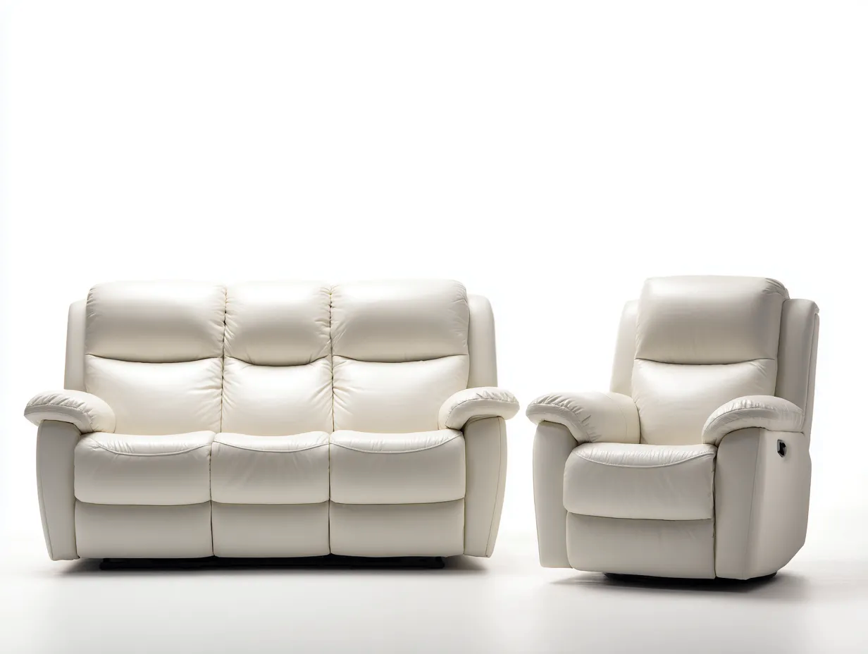 Relaxsofa Sets-Leder-Metall-Holz-226x104x108 cm-creme-modernes Design