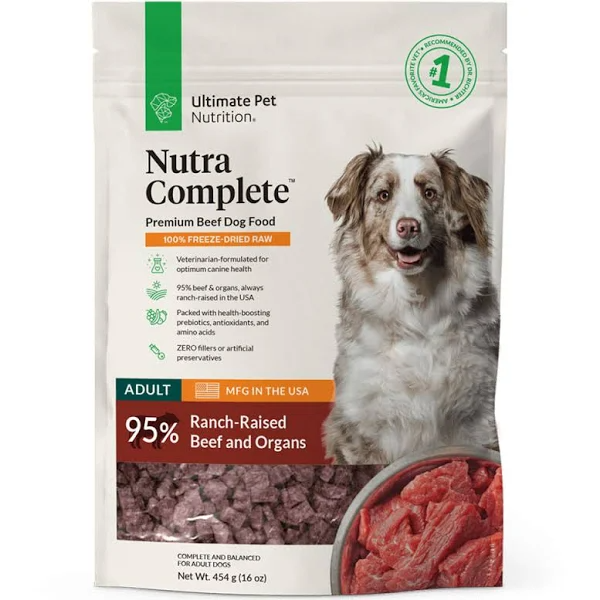 Ultimate Pet Nutrition Nutra Complete Grain Free Beef Dog Food, 16 oz &ndash; Freeze Dried, Supports Digestion & Coat Health
