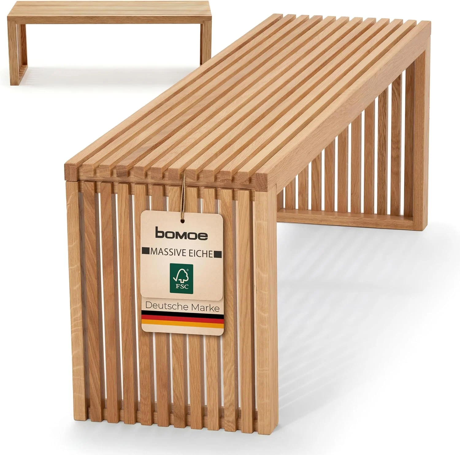 bomoe Sitzbank, 250 kg, Grau, Holzbank FSC Eichenholz Massiv Geölt Lamellen- bis