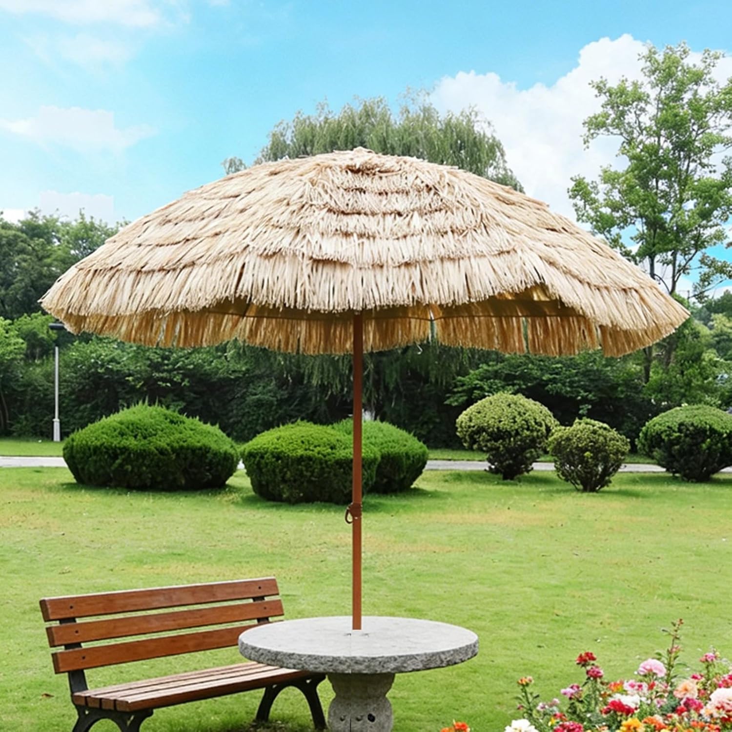 1,5 M, 1,8 M, 2,4 M, Faltbarer Strandschirm, Tragbarer Tropischer Strohschirm, Höhenverstellbar, Terrasse, Garten, Strand, Pool, Hinterhof(1.6m/5.2ft)