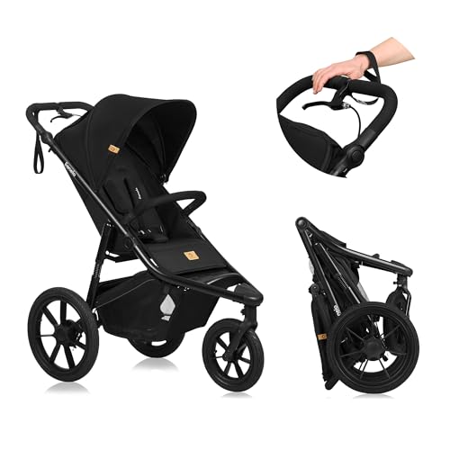 LIONELO AZURA Passeggino per Jogging da 6 mesi a 22kg Passeggino a Tre Ruote, Schienale Regolabile Completamente Reclinabile Grandi Ruote Gonfiabili Sospensione Completa Cappottina XXL : Prima infanzia