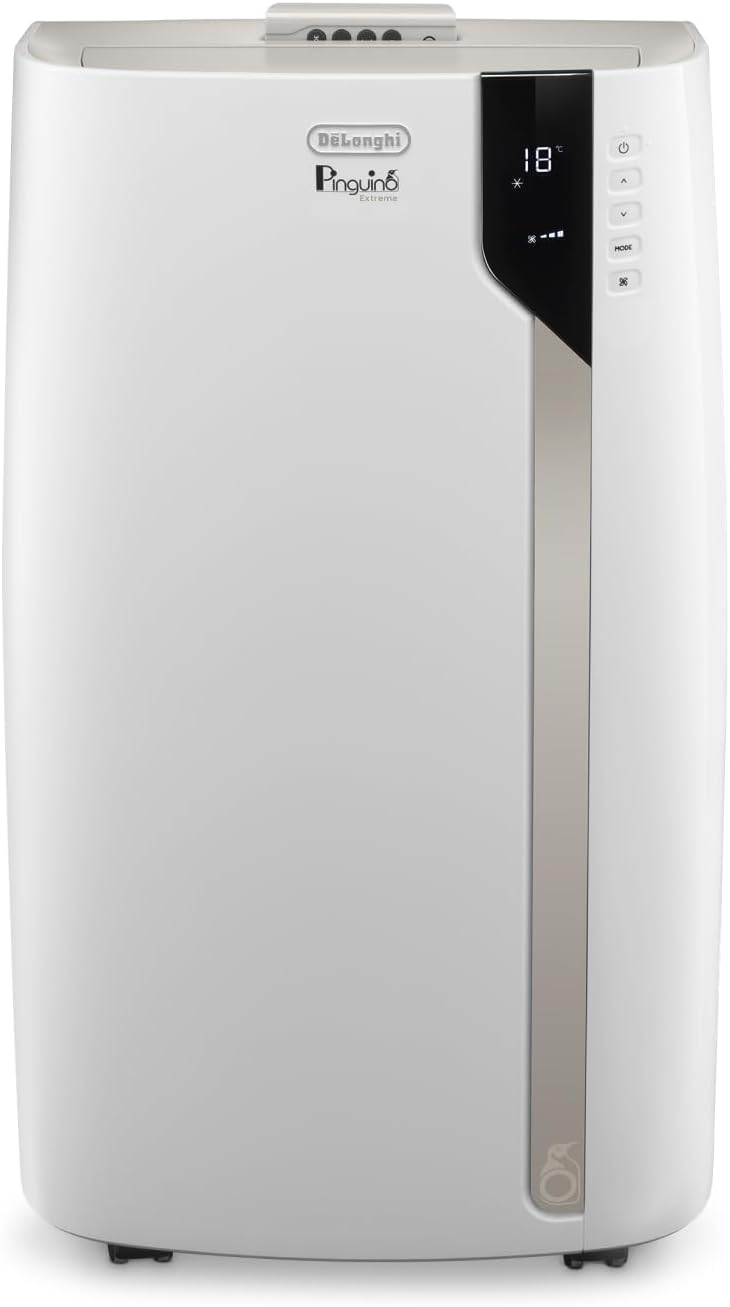 De'Longhi Pinguino Extreme - Mobiles Klimagerät, für Räume bis 33,5 m², mit Luftentfeuchter & Ventilator, 8900 BTU, Leiser Betrieb, Eco-Real-Feel, 24h-Timer, Energieeffizienzklasse A+ (PACEX93)