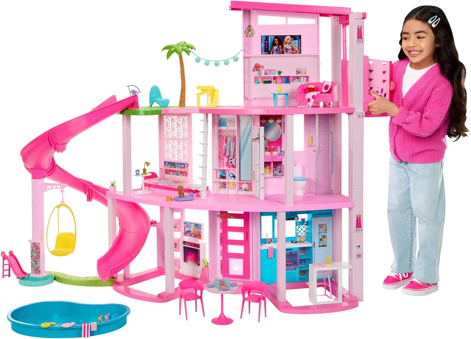 Barbie Dreamhouse 2023 Casa para muñecas de juguete de 3 plantas con 75 muebles y accesorios, 3 años (Mattel HMX10)