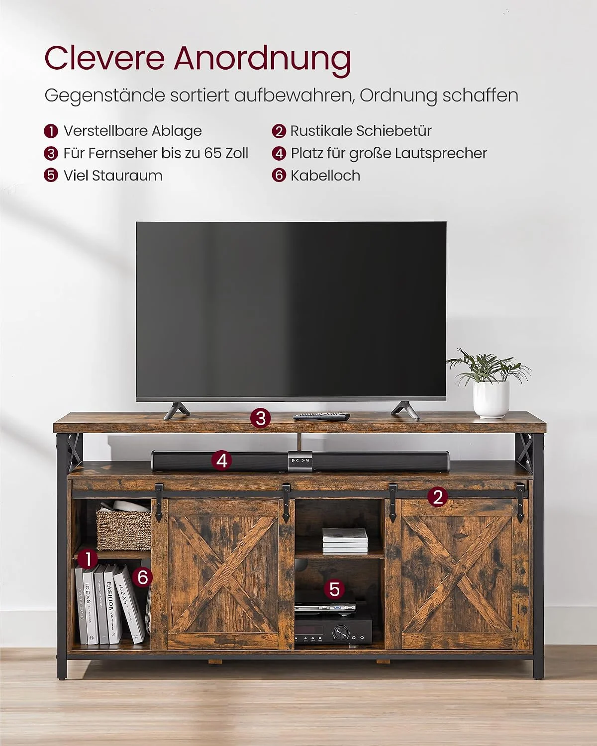 VASAGLE TV-Schrank mit Metallgestell und Schiebetüren im Industrial-Stil