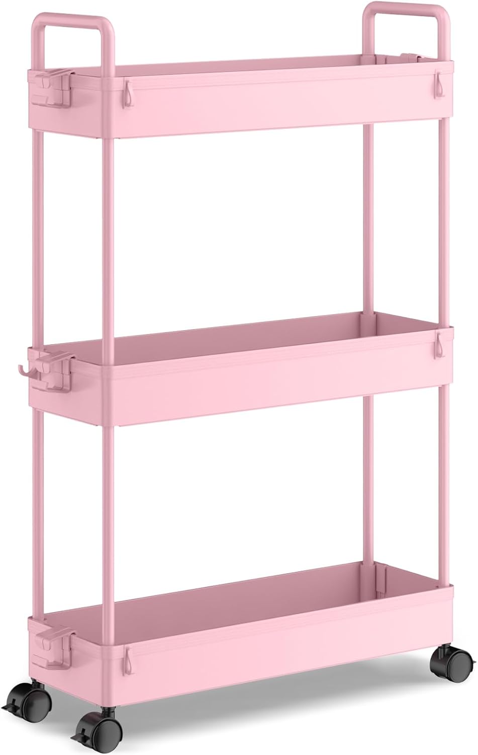 SOLEJAZZ 3 Tier Storage Cart Sliding Sliding Trolley Cart for Kitchen Bathroom Laundry Bedroom Narrow Space Plastic White