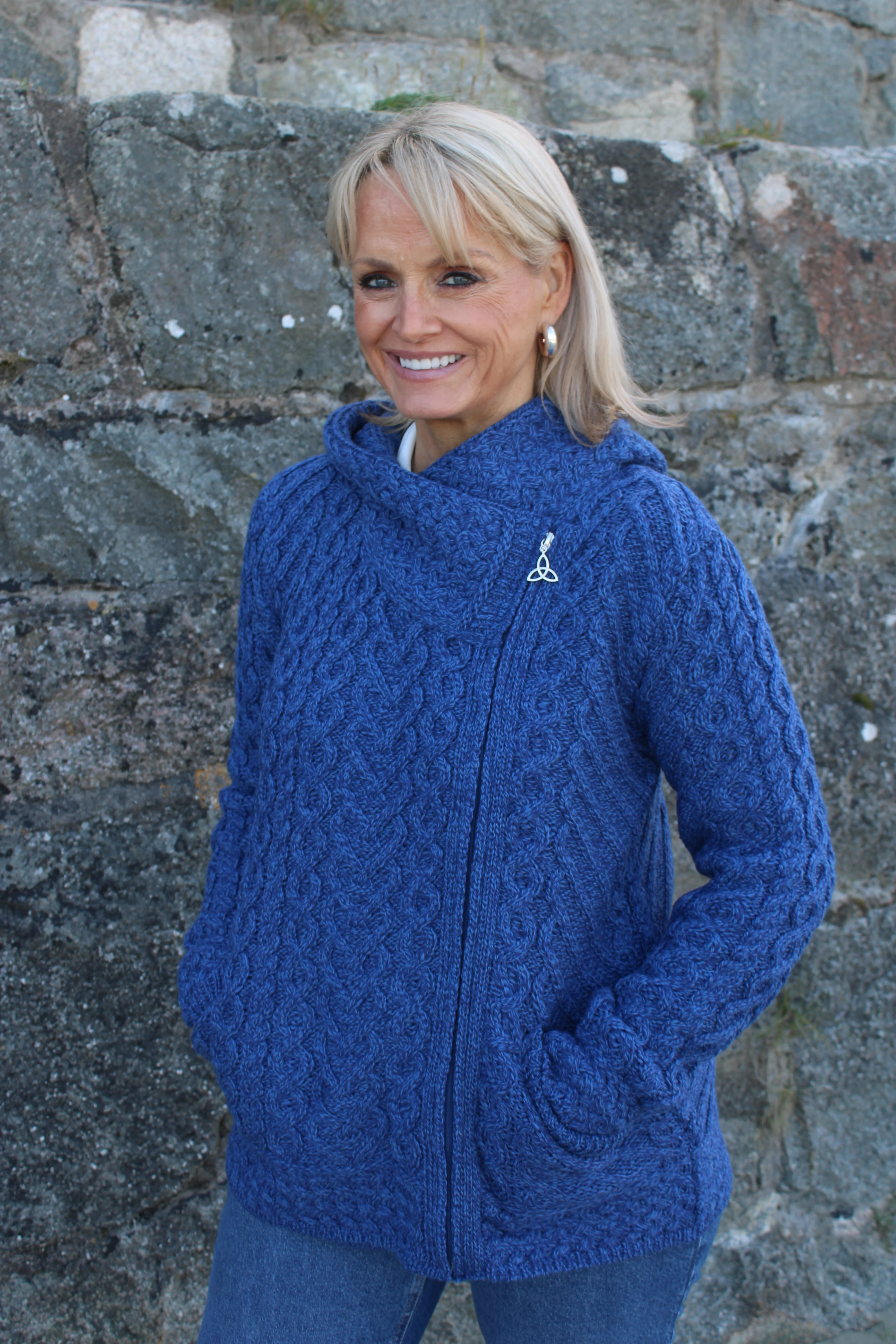 Hooded Side Zip Cardigan, Blue Marl