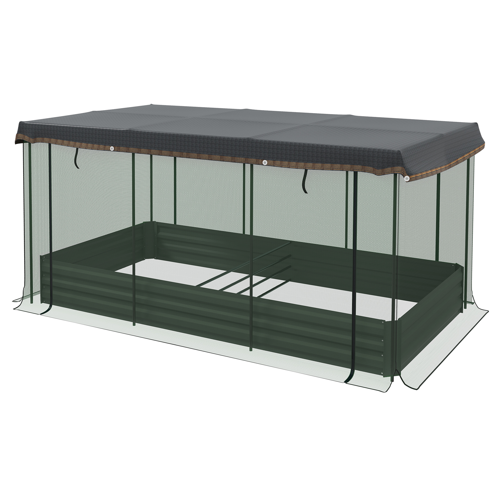 Outsunny Hochbeet mit Vogelschutznetz und Sonnenschutz, Metall-Gehäuse, 230x110x110 cm, Grau/Grün/Schwarz