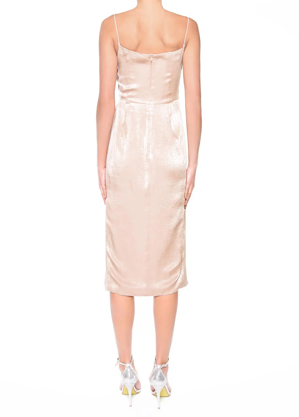 Lyra Silvery Pink Cowl Neck Draped Midi Dress