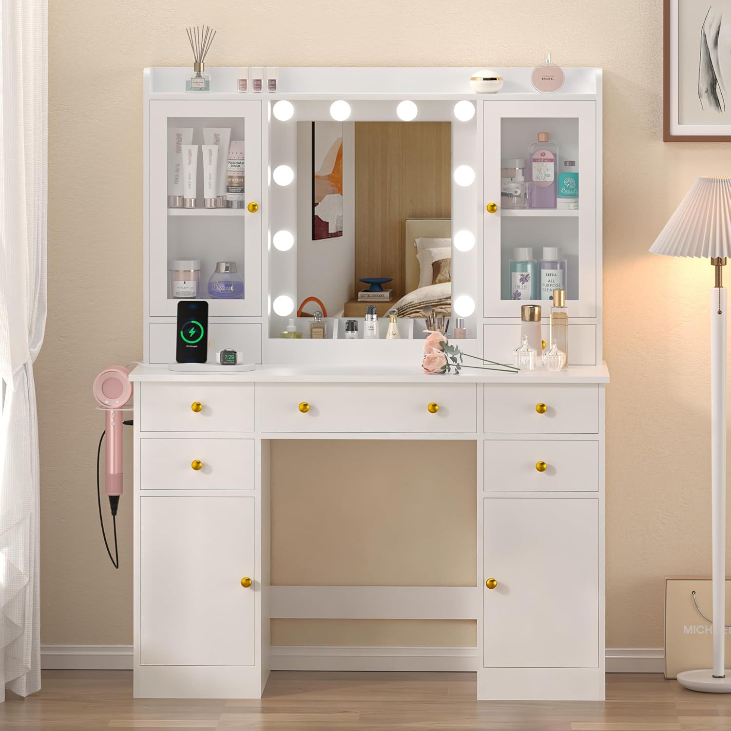 Vanity Desk with Mirror and Lights, 43