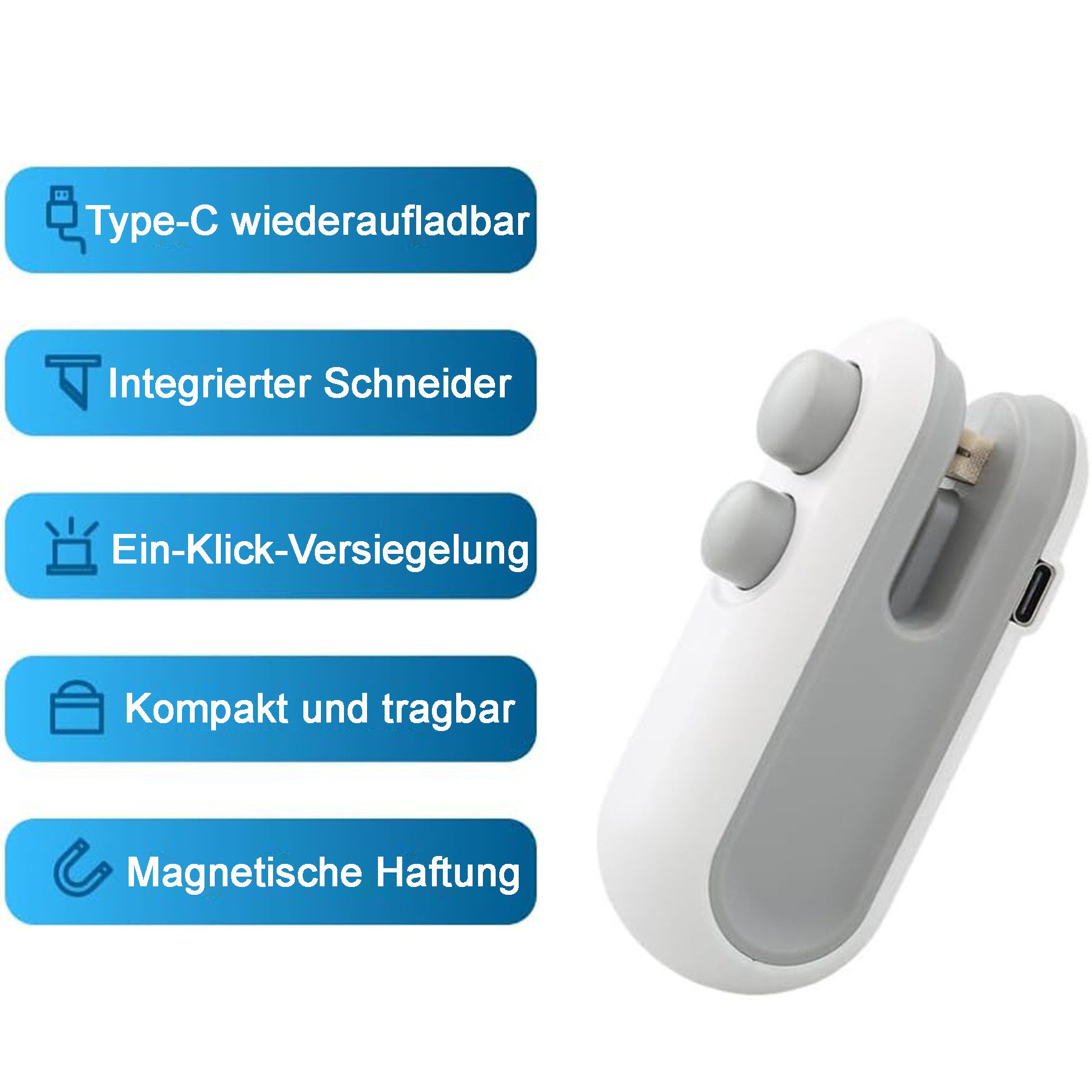 Vakuumierer 2 in 1 Folienschweißgerät, Wiederaufladbar, Mini Bag Sealer