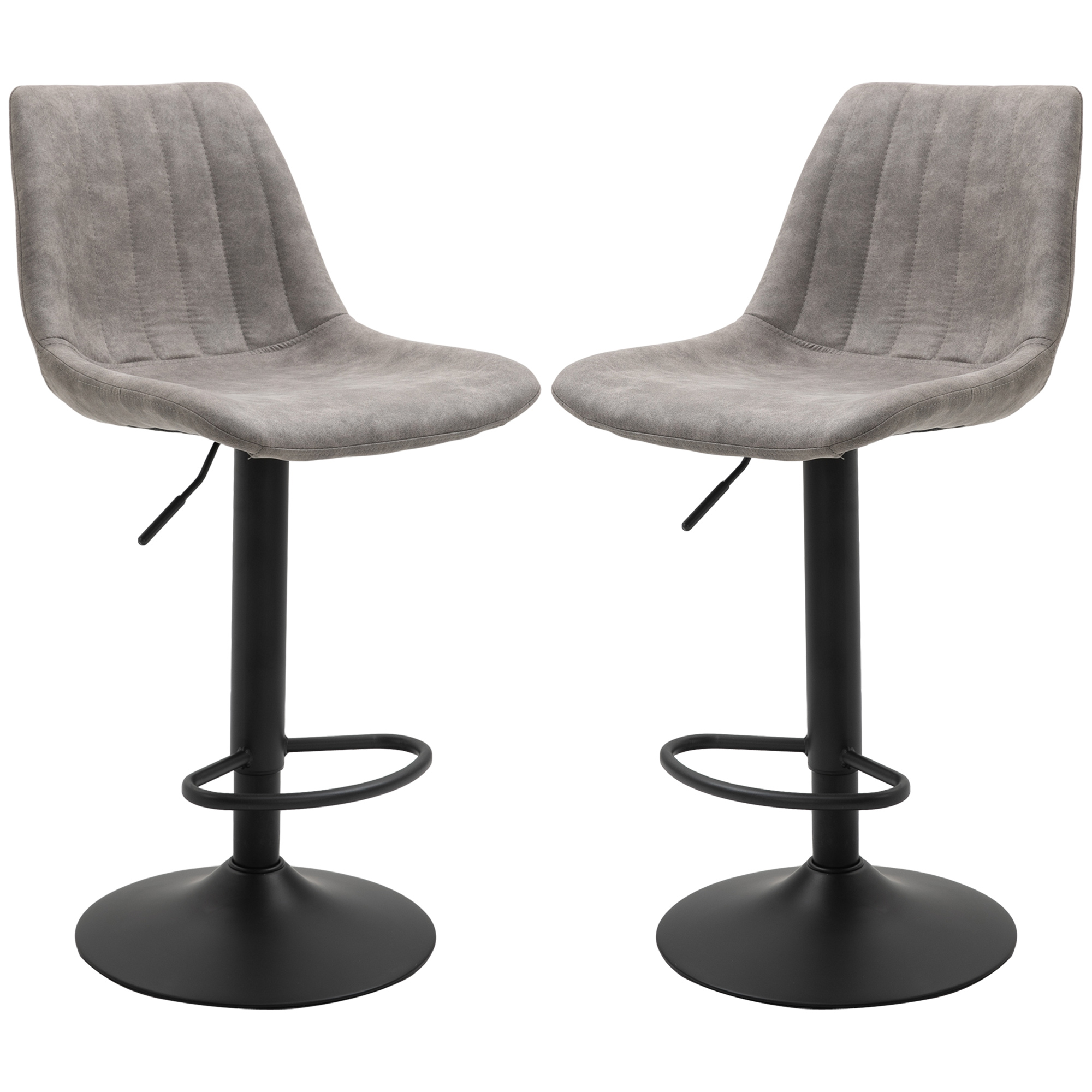 HOMCOM 2er-Set Barhocker im Retrodesign, inkl. Fußstütze, höhenverstellbar, Gaslift, Grau + Schwarz