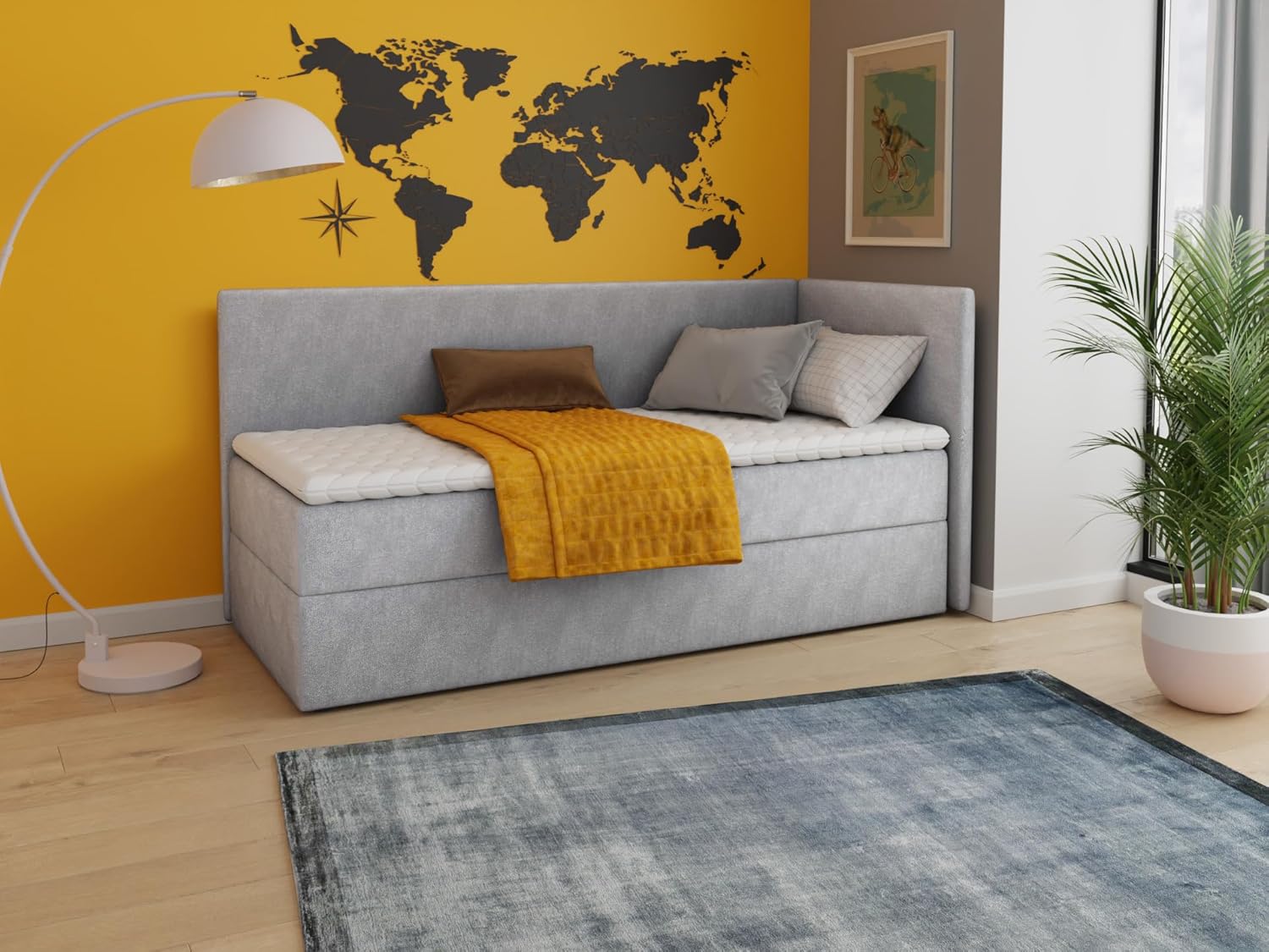 Sofnet Boxspringbett Flame mit Bettkasten - Einzelbett mit Bonell-Matratze und Topper, Polsterbett, Universelle Bettseite, Bett, Schlafzimmer, Kinderzimmer (Grau (Paros 05), 100 x 200 cm)