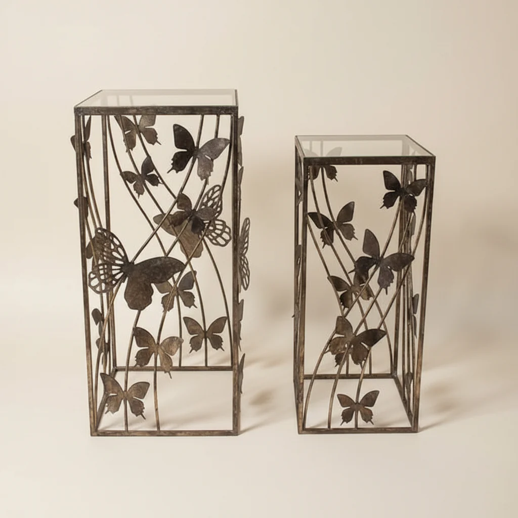 Butterfly Design Square Metal Occasional Tables �C Decorative Side Table