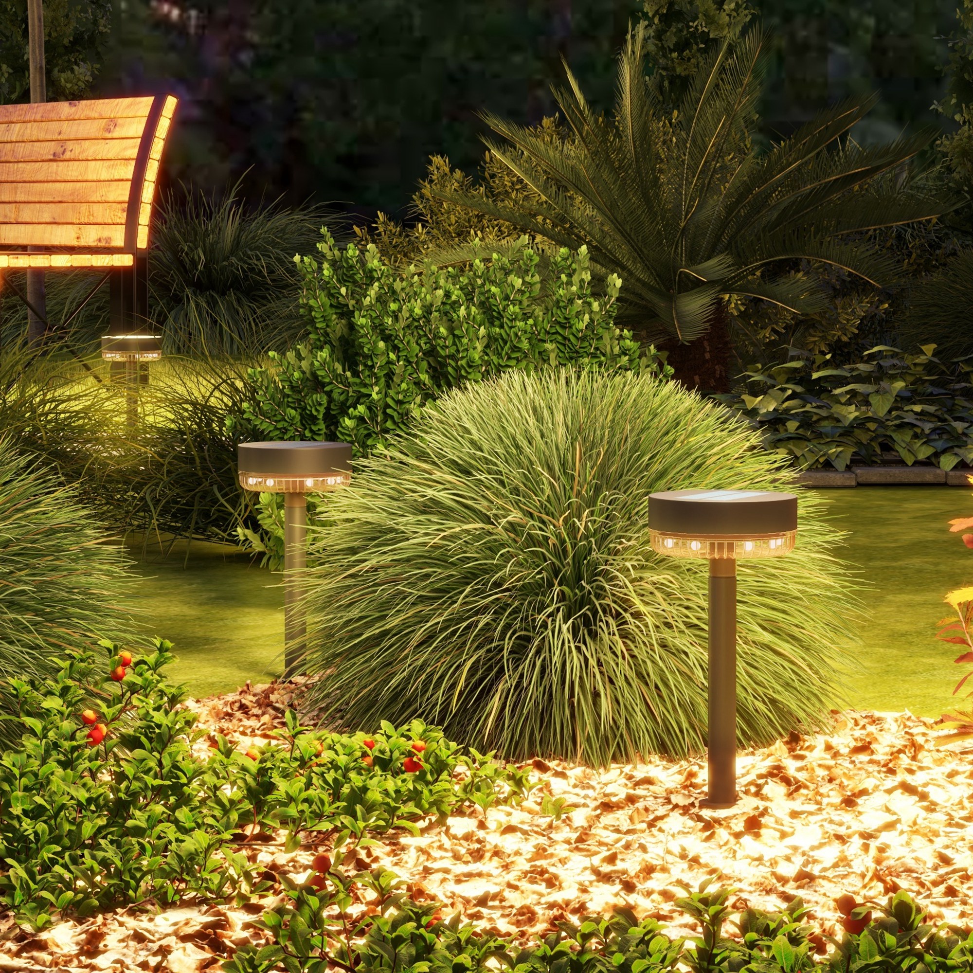 Outsunny Solar Gartenleuchten, wasserdicht, Warmweiß LED, 10-12h Betriebszeit, Schwarz