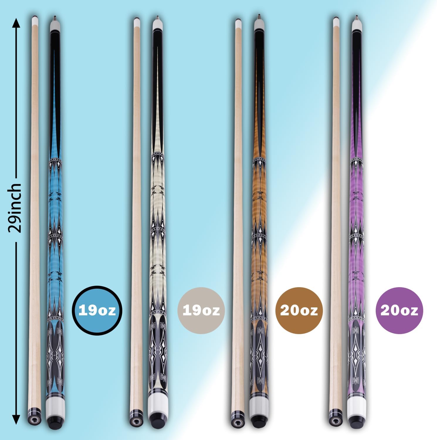 Sinsilvie 13mm 58 Pollici 19 20 Once Stecche Biliardo Pool,1/2 Maple Pool Cue Stick,Bastone da Biliardo da Bar per Uomini e Donne.